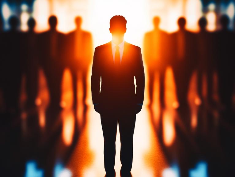 Silhouette eines Mannes im Vordergrund mit mehreren Menschen im Hintergrund