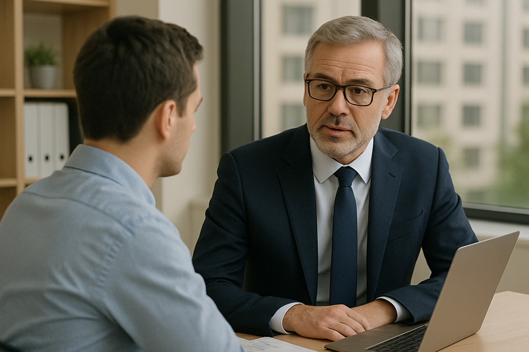CEO im Gespräch mit Mitarbeiter