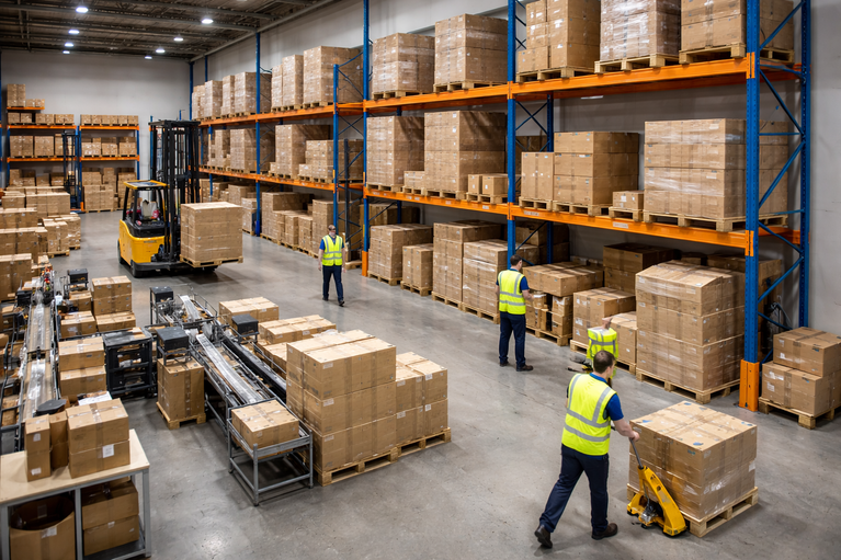 Szene eines beschäftigten Lagers