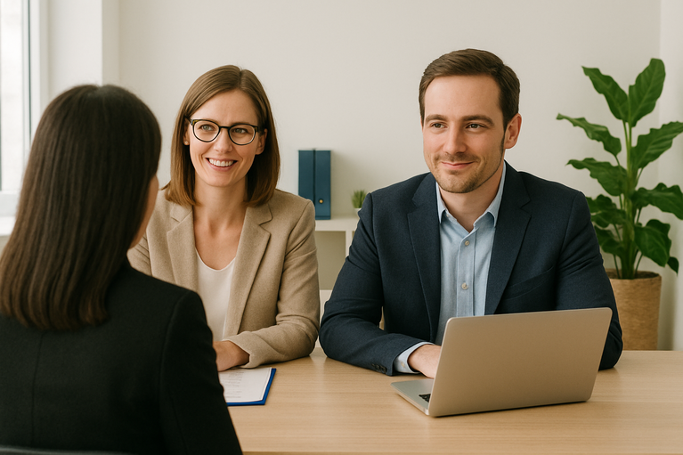 Jobinterview, zwei Interviewende sitzen einer Kandidatin gegenüber
