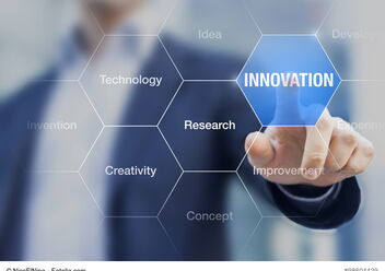 Wabennetz, Wabe enthält ein Wort. Ein Finger tippt auf die Wabe, auf der "Innovation" steht
